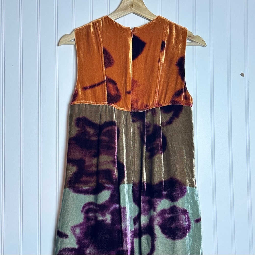 Etro Milano Orange and Purple abstract Sleeveless velvet Mini Dress size 38 - Picture 7 of 9